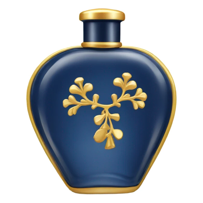 Perfume en forma de cilindro, color azul marino con dorado sticker