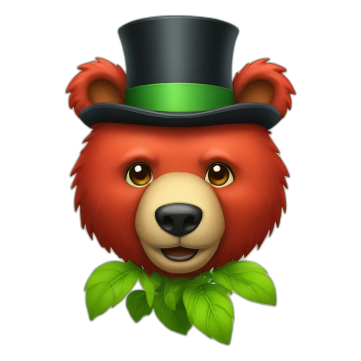 red bear head with green plant tophat sticker