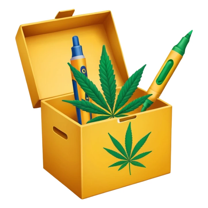 a box of crayola permanent markers with cannabis leaf sticker