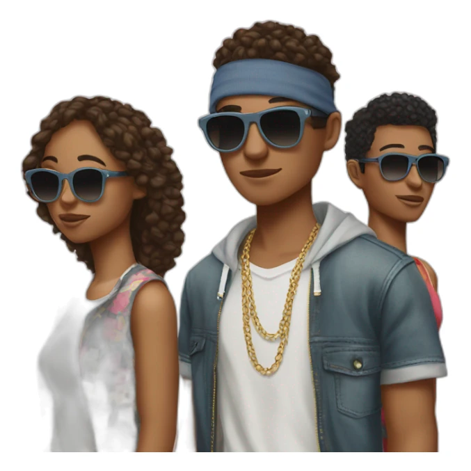 three cool teenagers wearing sunglasses, wearing hipop cloth sticker