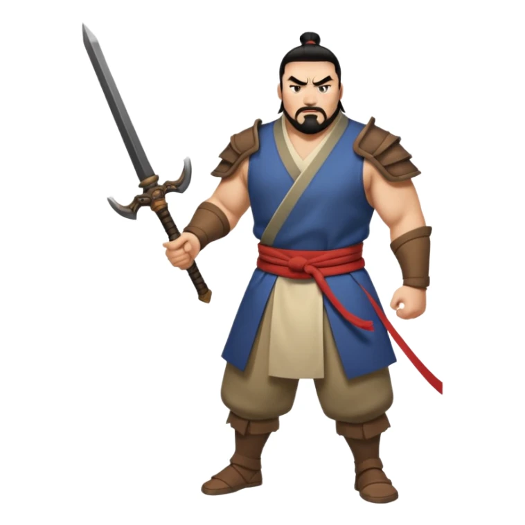 Shan Yu from Mulan, full body, holding a weapon, looking seriously pissed off sticker