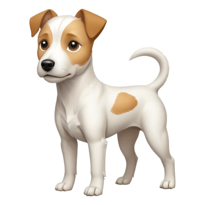 a full body buff white parson russell terrier looking dog the size of a kelpie with light brown long ears and a light brown patch on one eye and a large snout. the rest of the dog is completely white. forward facing sticker