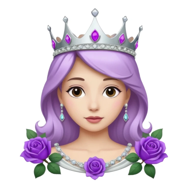 Purple rose flower, silver circle plaque, silver tiara sticker