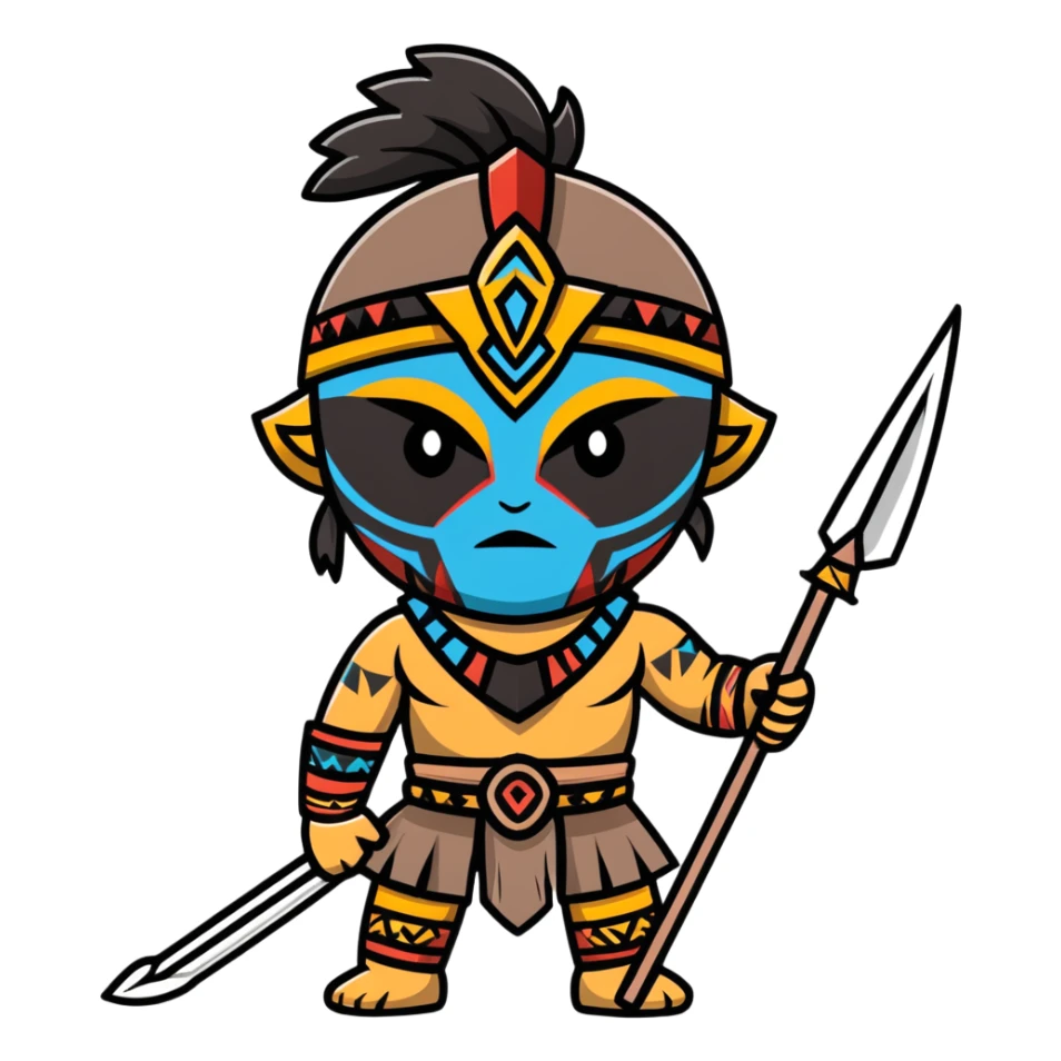 fantasy tribal warrior with spear and face paint sticker