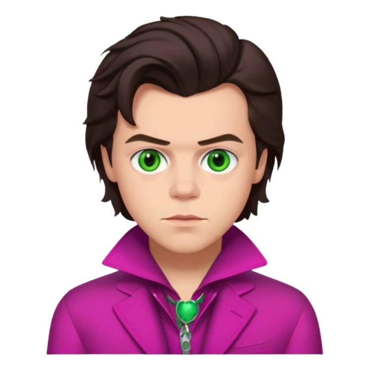 Harry Styles with green eyes, dark brown hair, magenta outfit sticker