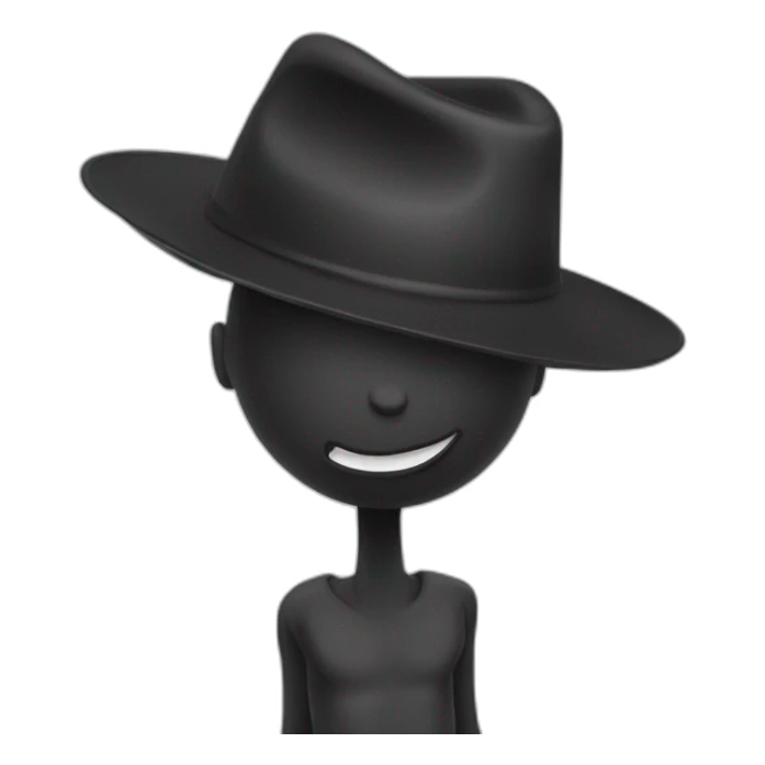 black and white Stick figure pointing to his hat sticker