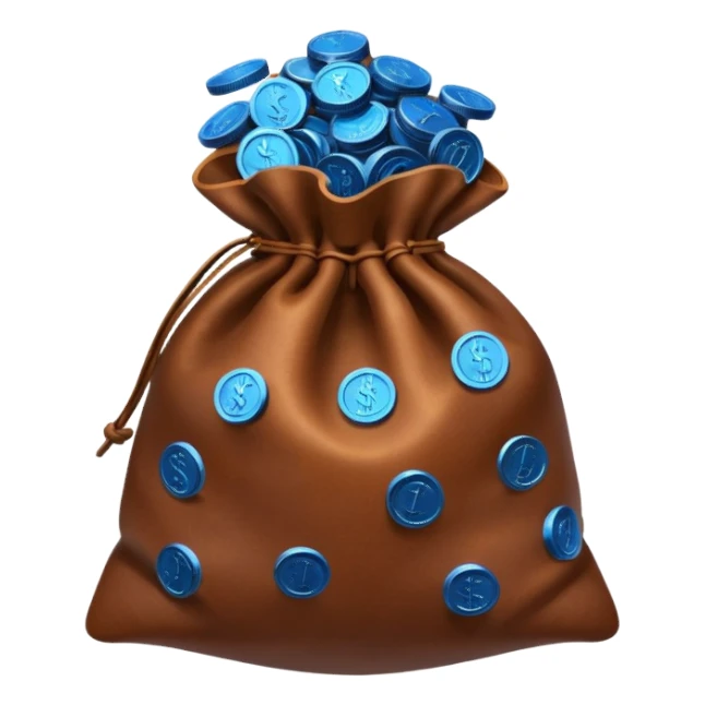 brown money bag of blue coins sticker
