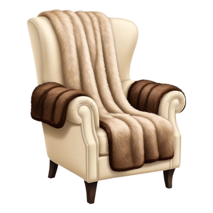 Luxury brown fur throw blanket on plush cream-colored modern armchair  sticker