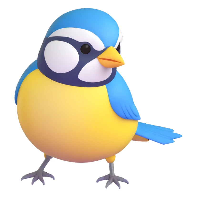 Eurasian blue tit bird with yellow chest and blue head sticker