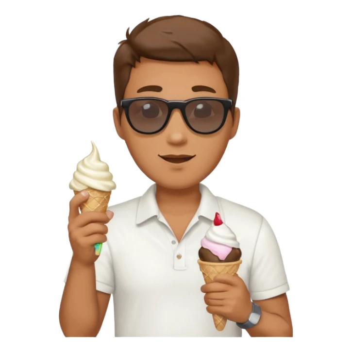 a man standing behind an ice cream stand. he is talking on his phone sticker