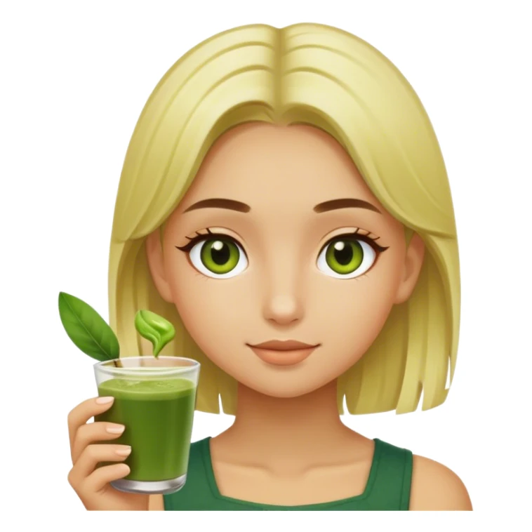 a blondie girl with olive eyes enjoying her matcha sticker