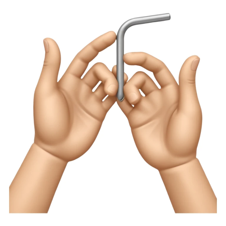 Apple-style 3D emoji showing two cartoon hands bending a thin metal or plastic rod, with small motion lines around the center to show tension and bending force, dynamic and expressive design, no background. sticker