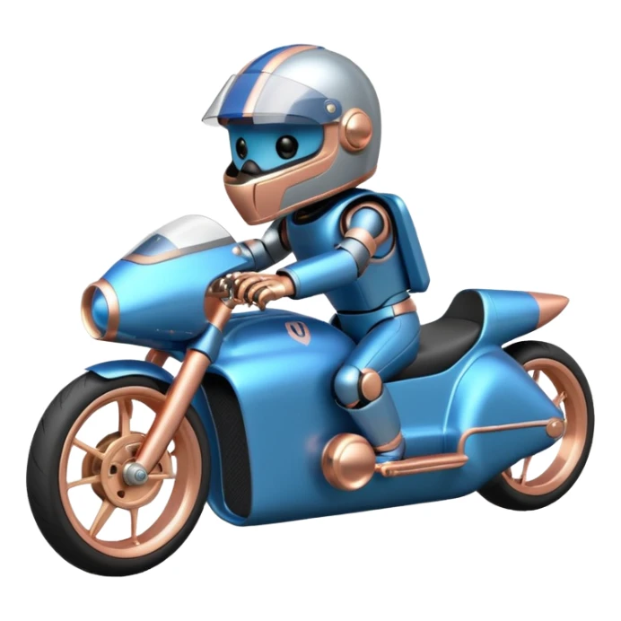  Metallic blue and rosegold-accented  racing car for furry-faced grey bearded evil scary robot teddy bear and passenger with custom aero body and rear wing and motorcycle-sized wheels  sticker