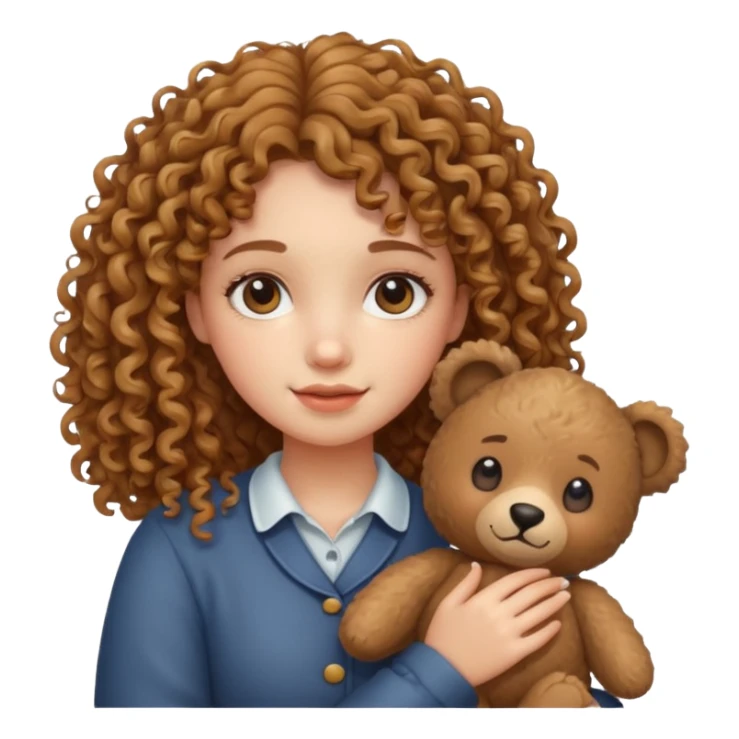 curly hair girl with bear  sticker
