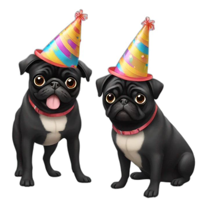 pug and black pug wearing birthday hat sticker