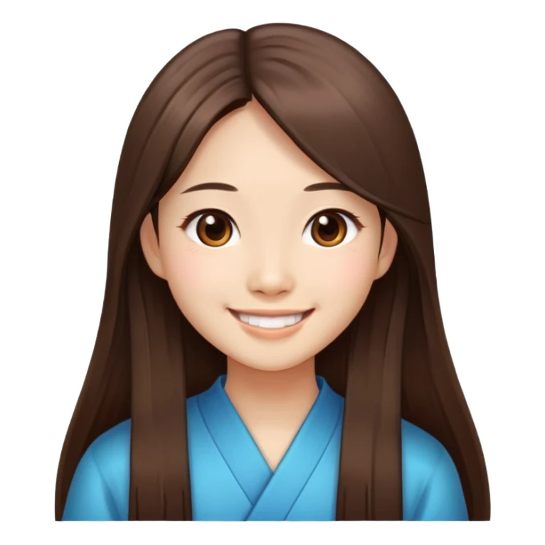 Chinese girl with long straight brown hair, smiling, just face sticker