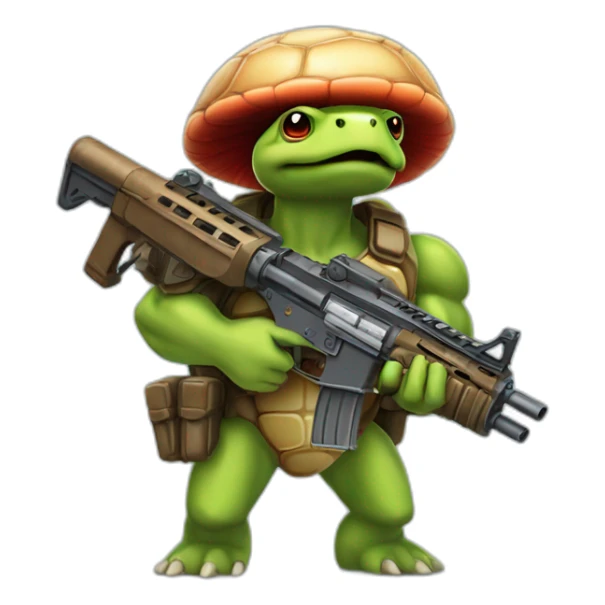 Strong muscles Mushroom turtle with a machine gun with turtle shell on helmet sticker