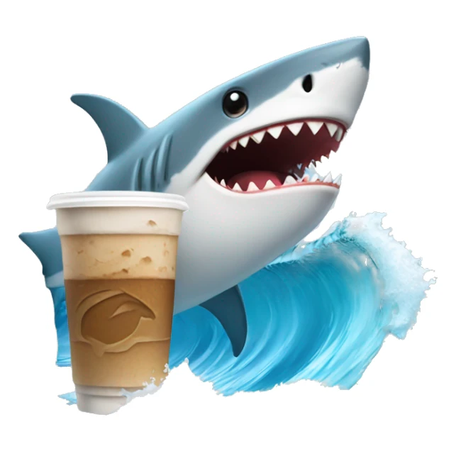 Shark surfing and holding an iced coffee  sticker