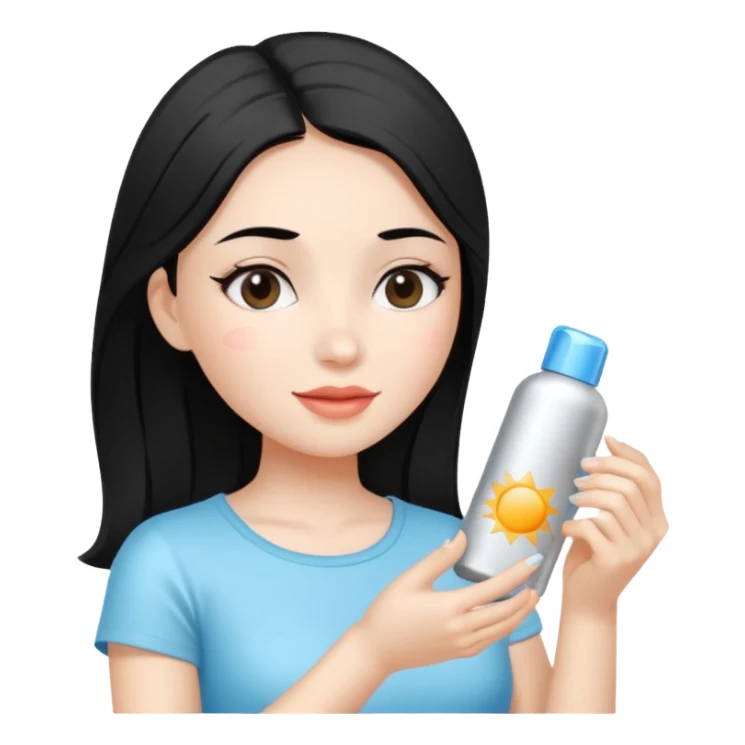 Black hair white skin Girl putting on a silver package sunscreen sticker