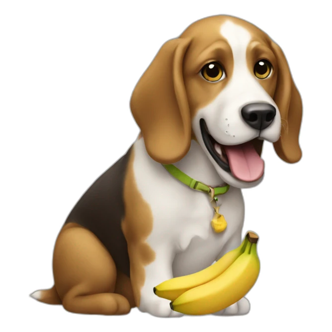 A dog eating a banana sticker