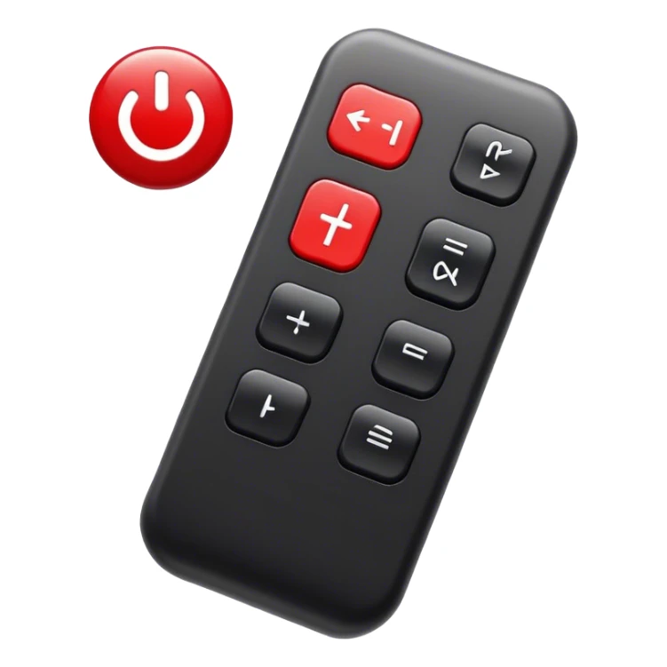 one black tv remote control with red border,  2Dimensions. The remote control have to have 4 buttons in black and one big one in red and the play sign sticker