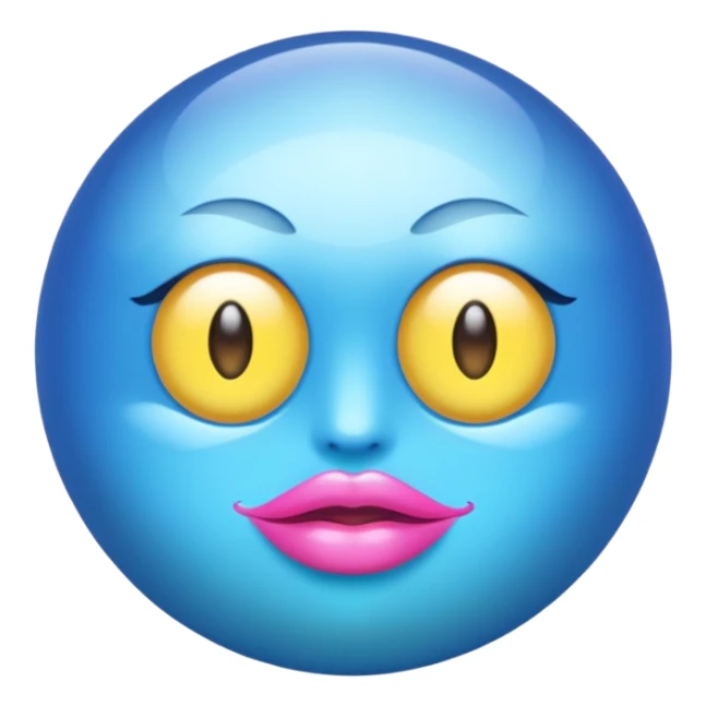 A translucent blue half-sphere with pink lips and two yellow eyes and 8 toea around the bottom sticker