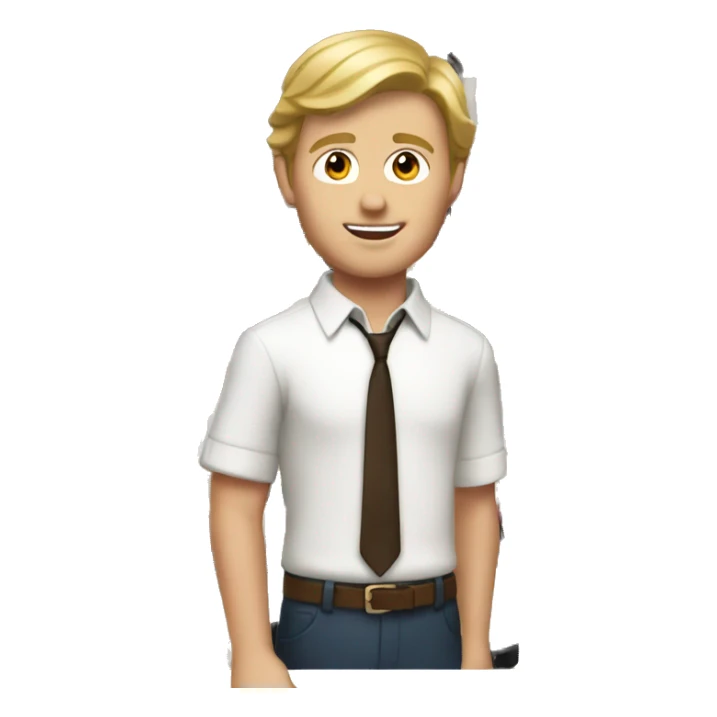 White boy with brown blonde hair selling wine sticker