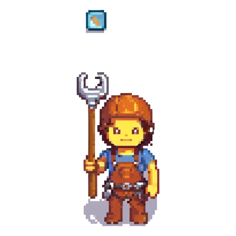 roblox character, blocky avatar, holding a tool, friendly smile, white background sticker