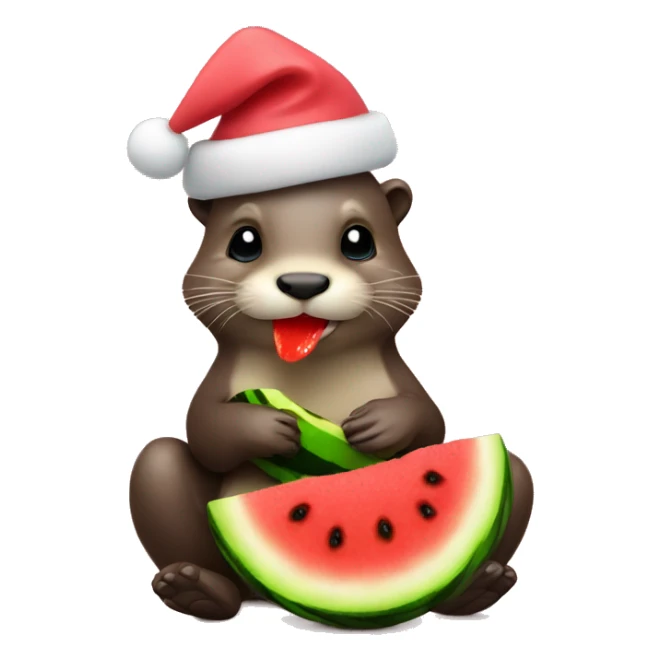 Otter eating watermelon in chrismas day sticker