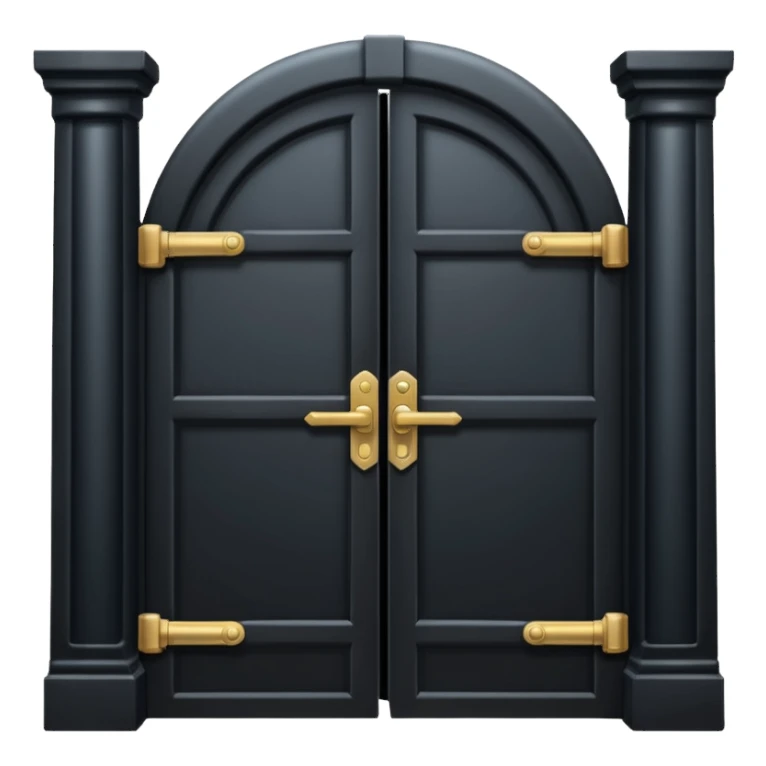 iOS emoji, minimal dark gate, sealed door, flat design sticker