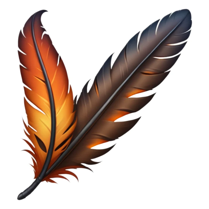 iOS emoji, dark fantasy feather, burned edges, ember glow, soft shadow, minimal sticker