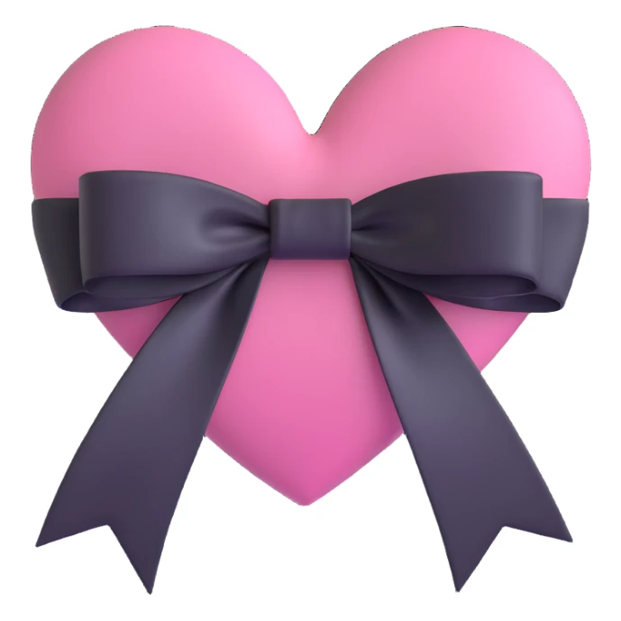 pink heart with a black bow and a ribbon sticker