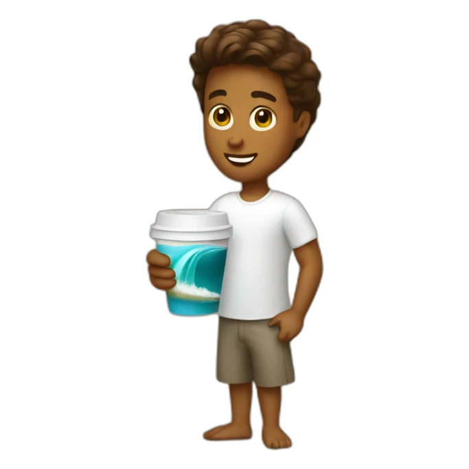 boy with a cup of Surf Coffee sticker