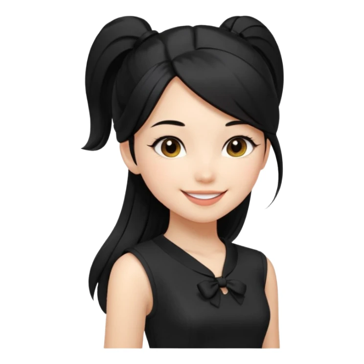 Juni – Cewe ramah  Kulit putih bersih, rambut hitam panjang sleek lurus, diikat half ponytail. Pakai peplum item .  tatapan percaya diri senyum. setengah badan sticker