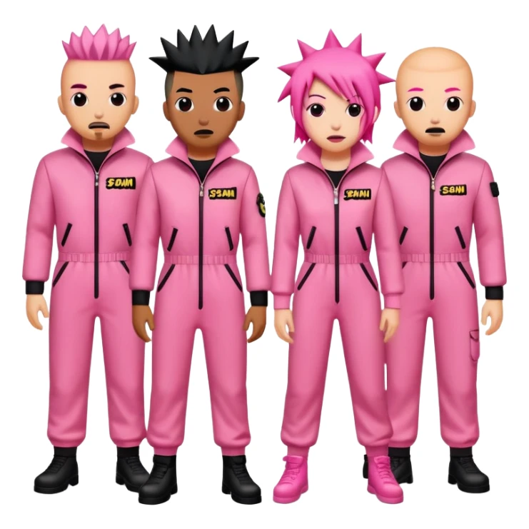 punk artists in pink jumpsuits protesting for spam meat as art sticker