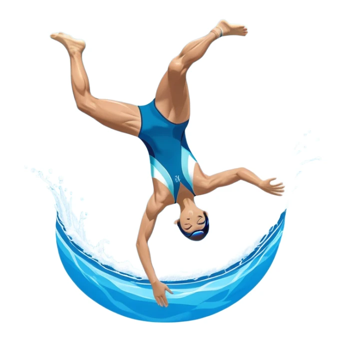 An icon showing an athlete mid-flip diving from a high springboard into a clear blue pool. The design captures the elegance of the twist, the splash below, and the height of the jump. Transparent background emphasizes the precision, grace, and thrill of diving as a sport. sticker