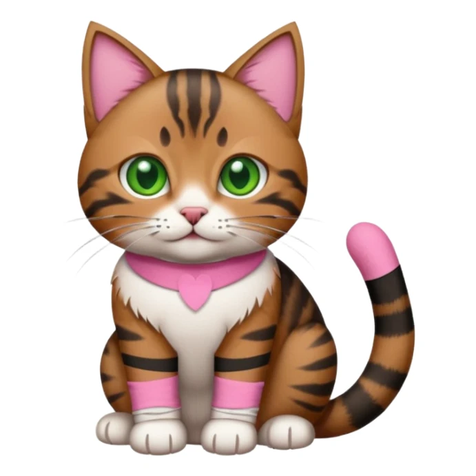 a  brown and black tabby cat, with a pink bandage on her front paw, realistic sticker