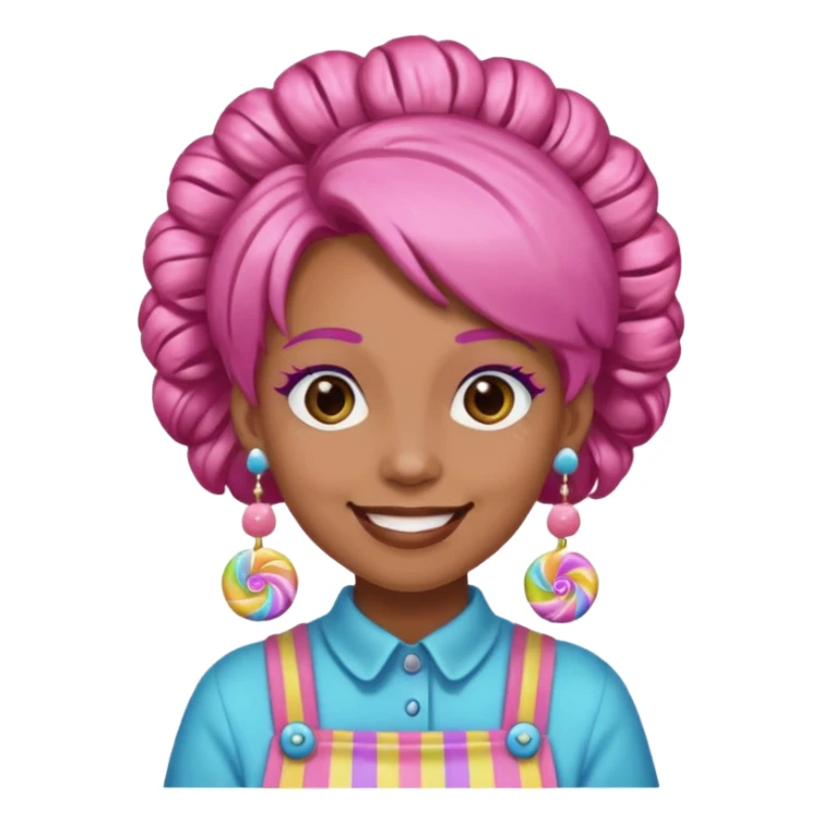 candy shop vendor, looking like candy with candy earrings and candy hair sticker