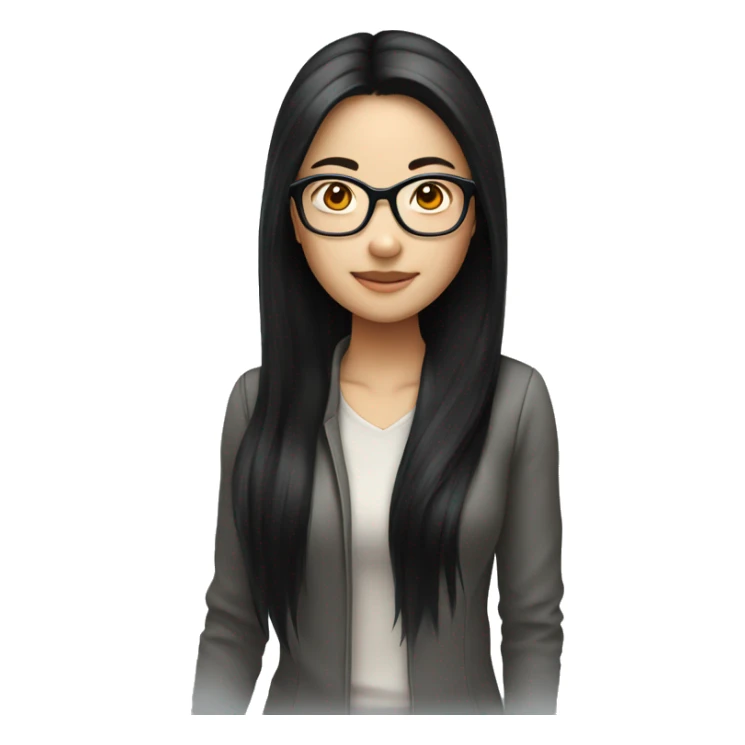 female, asian long black hair, eyeglass sticker