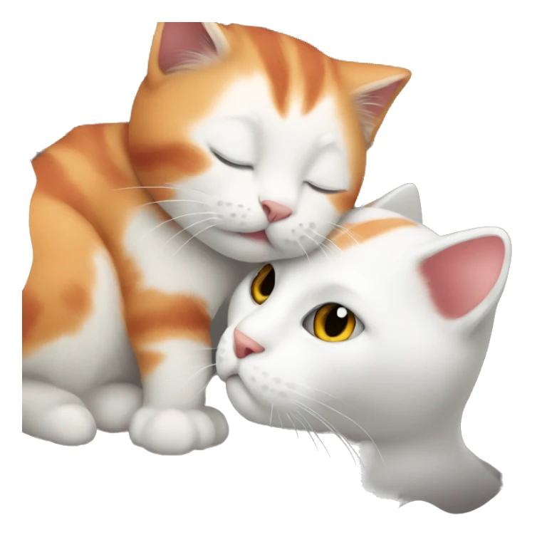 A big red cat kisses a small white-red-gray cat sticker