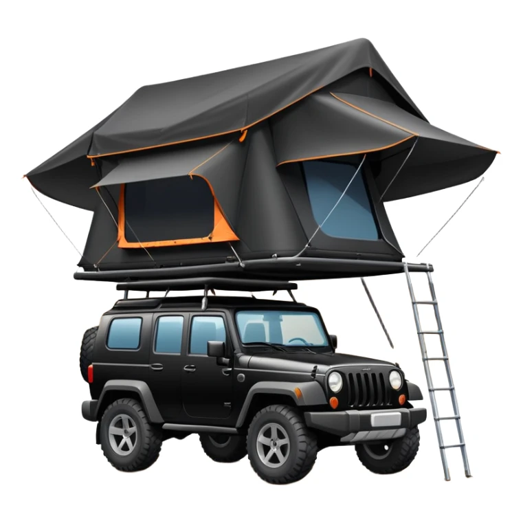 black car with roof tent sticker