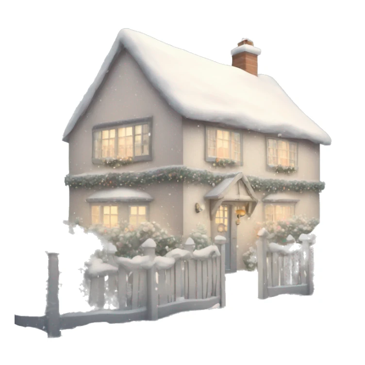 Shabby chic style English Christmas cottage with snow sticker