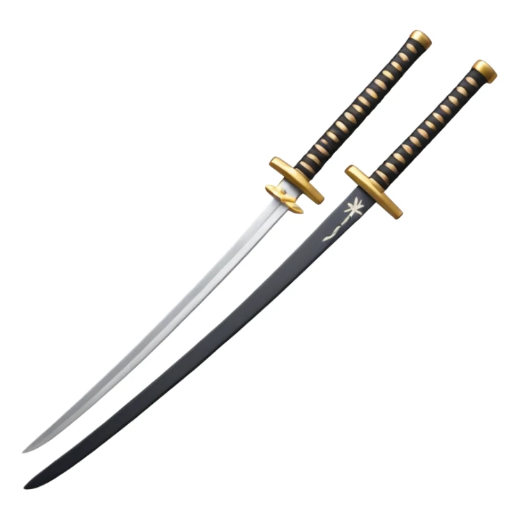 text '2vanish' with a disappearing effect and a small katana, apple emoji style sticker