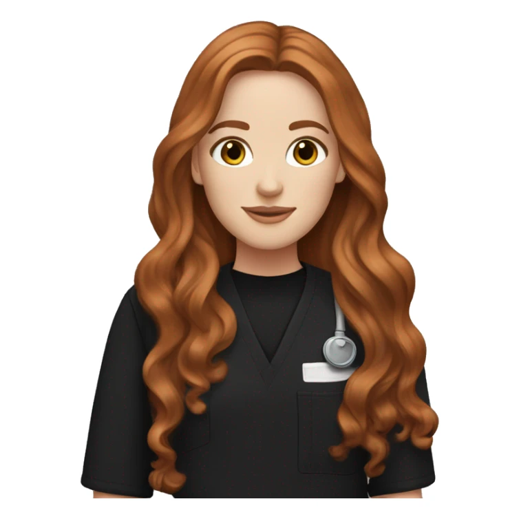white girl. long wavy auburn hair. Black Scrubs.  sticker
