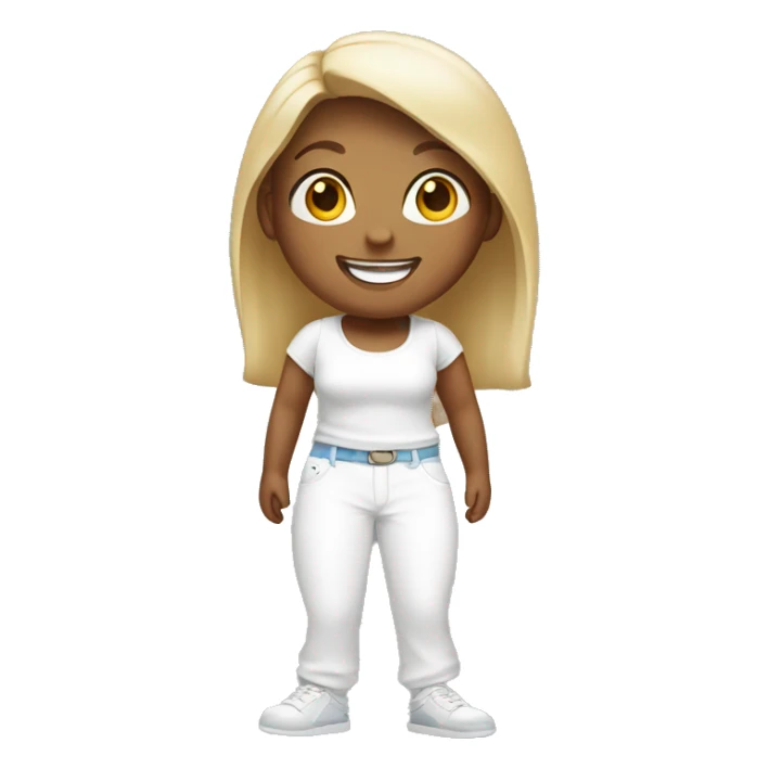 smiling girl in a white top and white pants  sticker