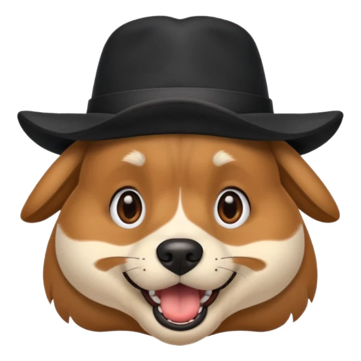 a surprised dog with an open mouth and a black hat on its head sticker