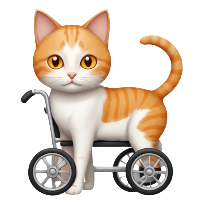 full body small short hair ginger and white cat with orange eyes walking in a wheelchair for cats sticker