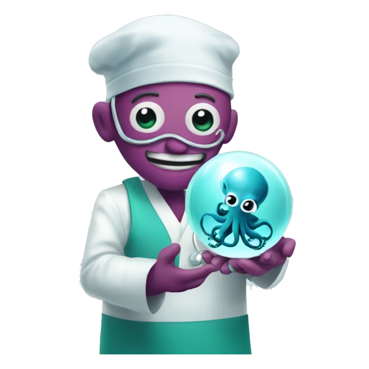Happy octopus surgeon looking at a crystal ball sticker
