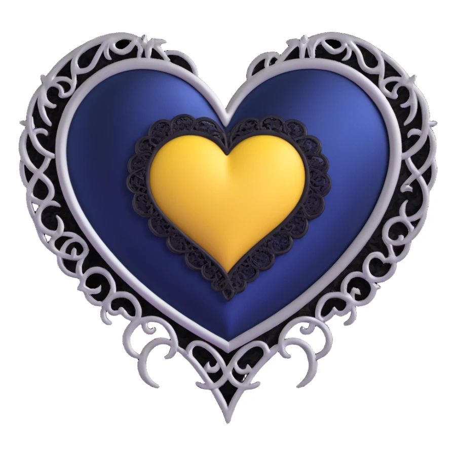 gothic heart, midnight blue silk, silver crescent moon, black lace trim, moody and rich sticker