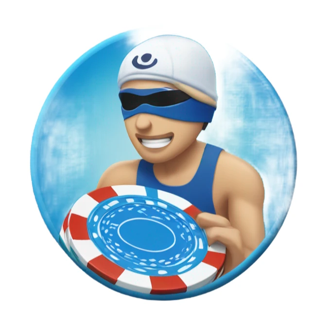 blue poker chip with a swimming insi sticker